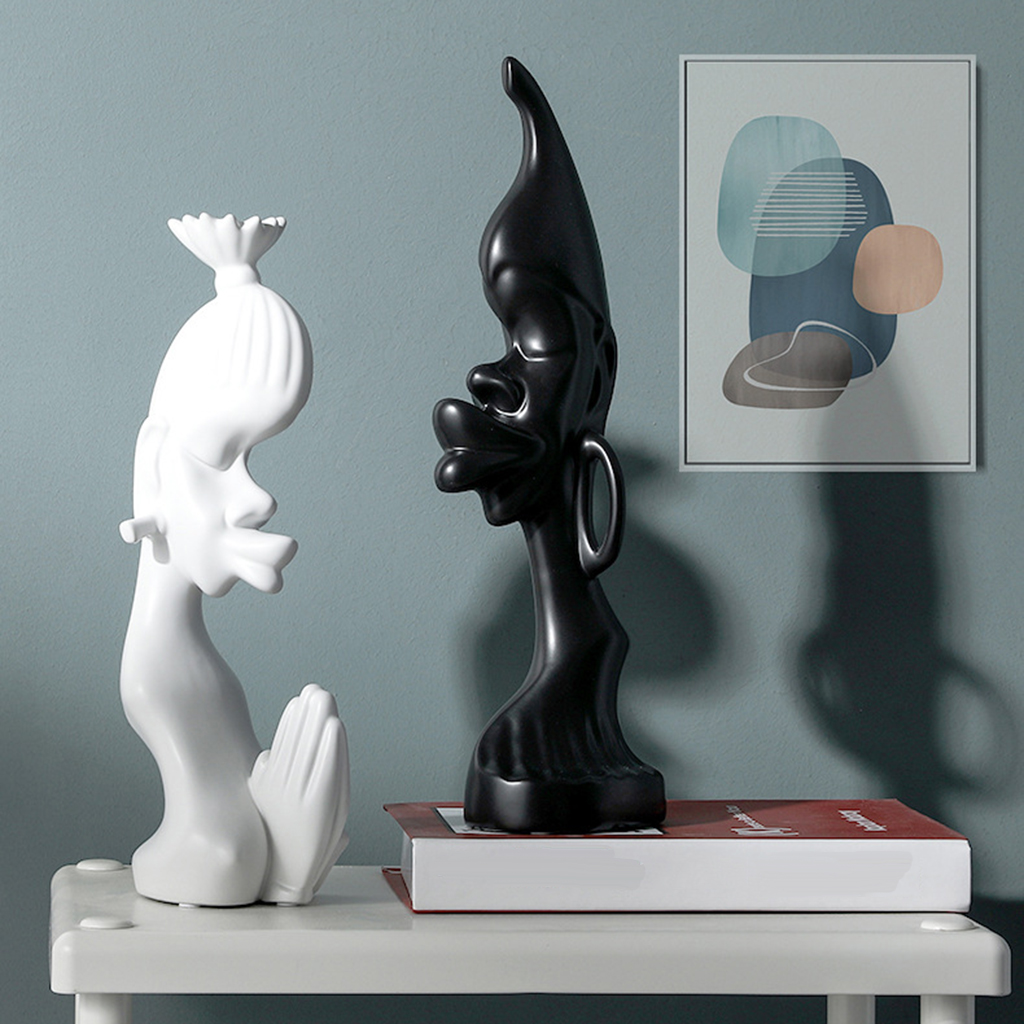 Novelty African Couple Sculpture Men Women Ceramic Statue Home TV Shelf Art