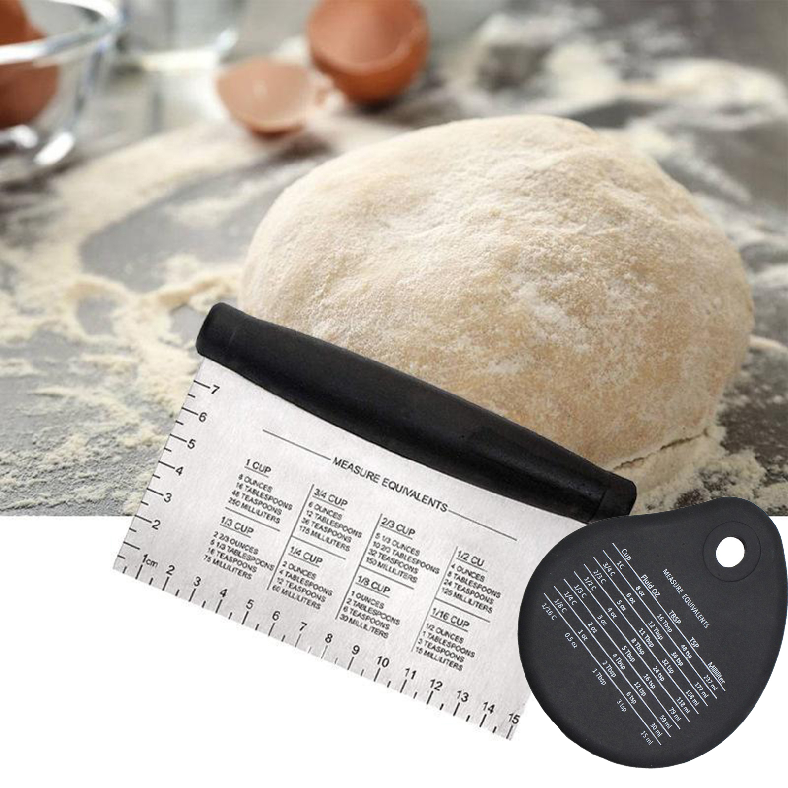 Pizza Cake Dough Scraper Cutter Precise Scales Stainless Steel Cutter Chopper with Silicone Bowl Scraper