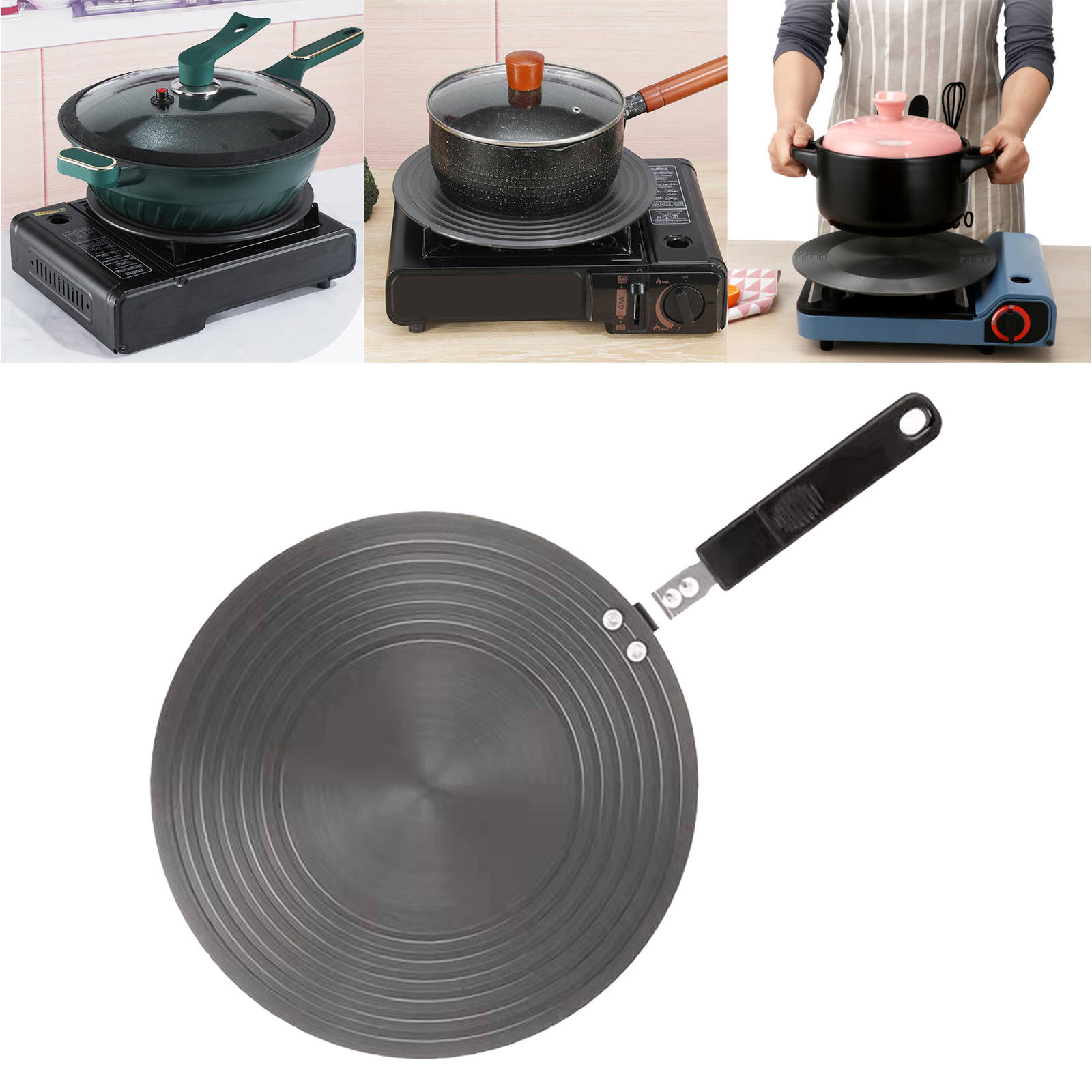 24/26/28cm Heat Diffuser Plate Induction Adapter Plate with Handle Heat Diffuser Converter for Electric Gas Stove Home Kitchen