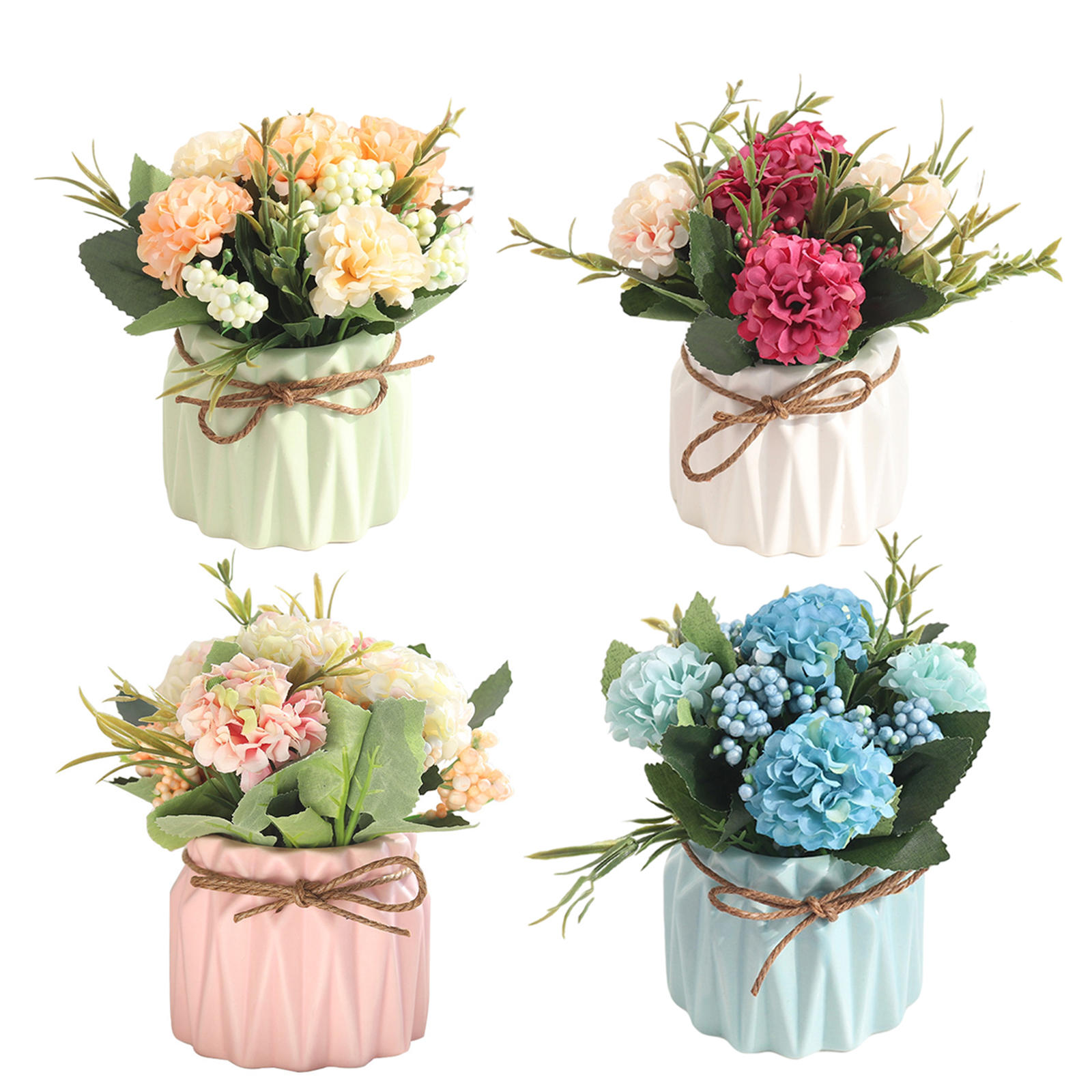 Artificial Flower Simulation Hydrangea Flower with Flower Pot Fake Potted Plant for Home/Garden/Wedding/Party Decor
