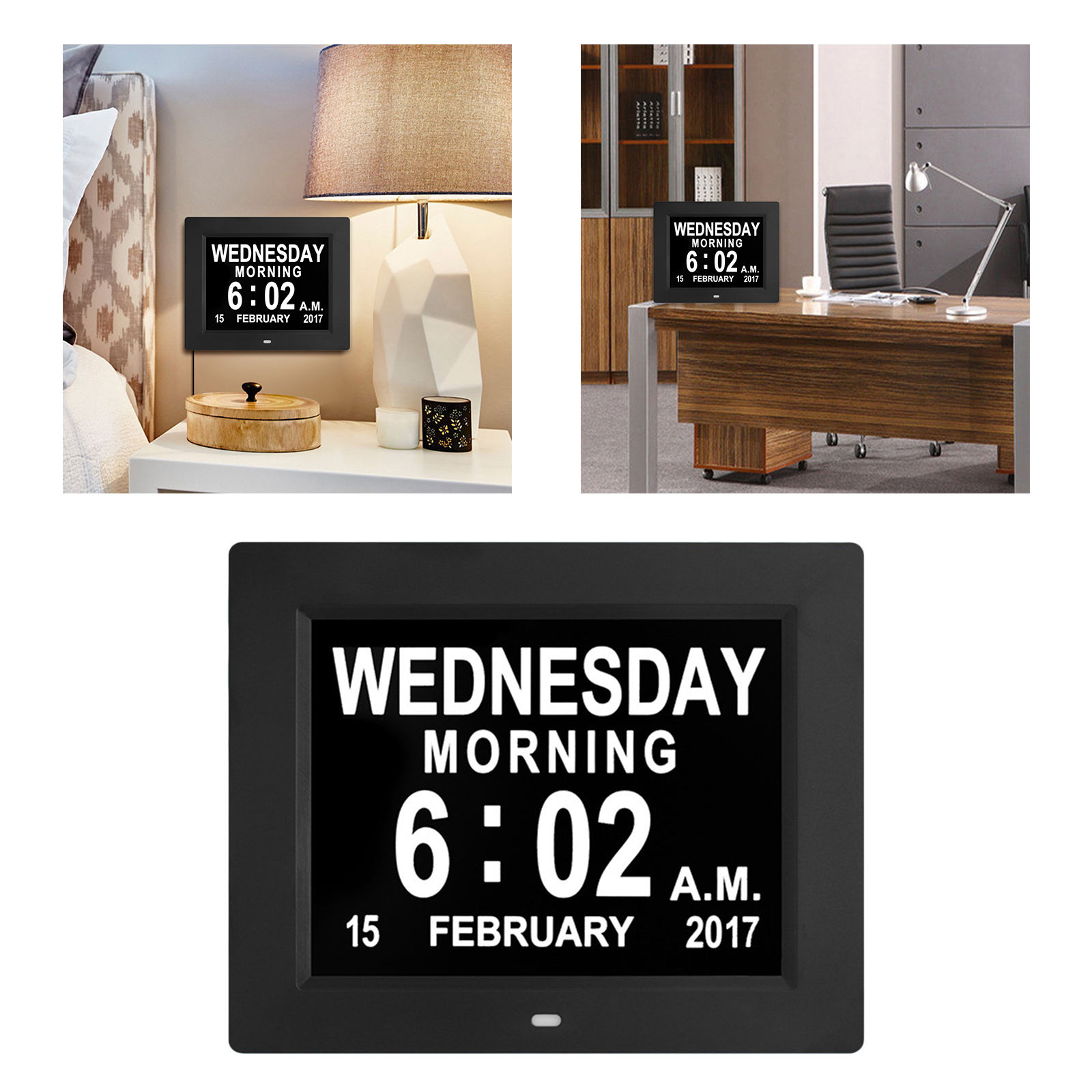 Digital Day Clock Photo Frame Custom Alarms Auto Dimmable 5 Daily Alarms Helps for Elderly Memory Loss Dementia or Kids EU