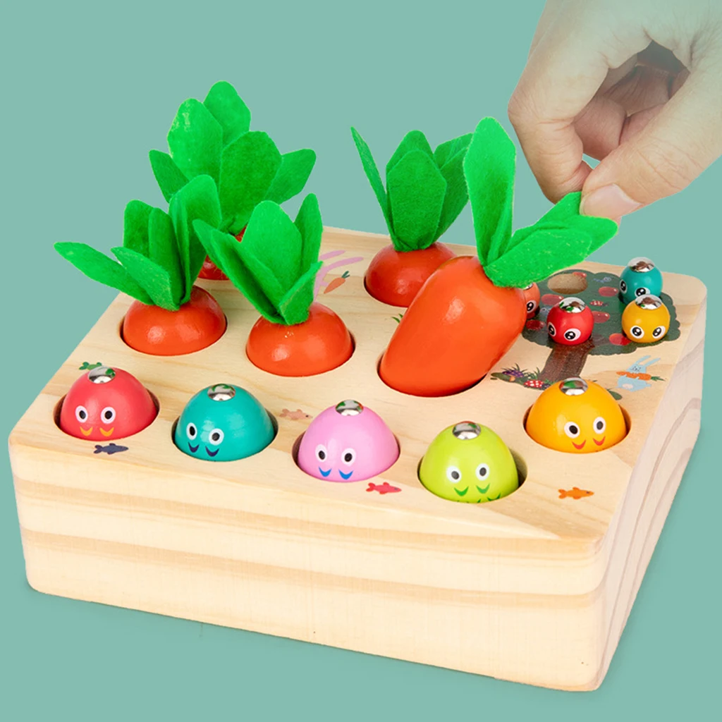 Magnetic Wooden Plucking Toys Fishing Catching Worm for Kids Children