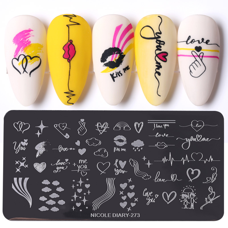 Description Picture 4 of itemNICOLE DIARY Heartbeat Nail Stamping Plates Sweet Heart Lips Printing Stencil Manicuring Art Stamp Templates Nail Tools