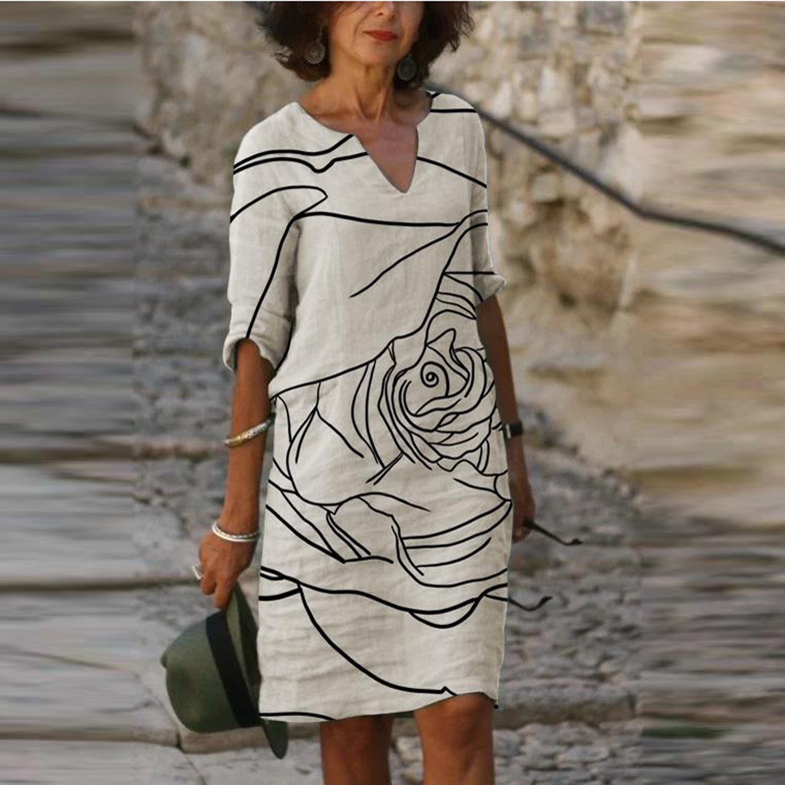 Women Elegant Dress Retro Printing V 