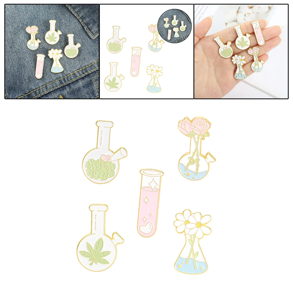 5PCS Brooch Pins Flower Vase Chiffon Clips Women Charms Jewelry Accessory