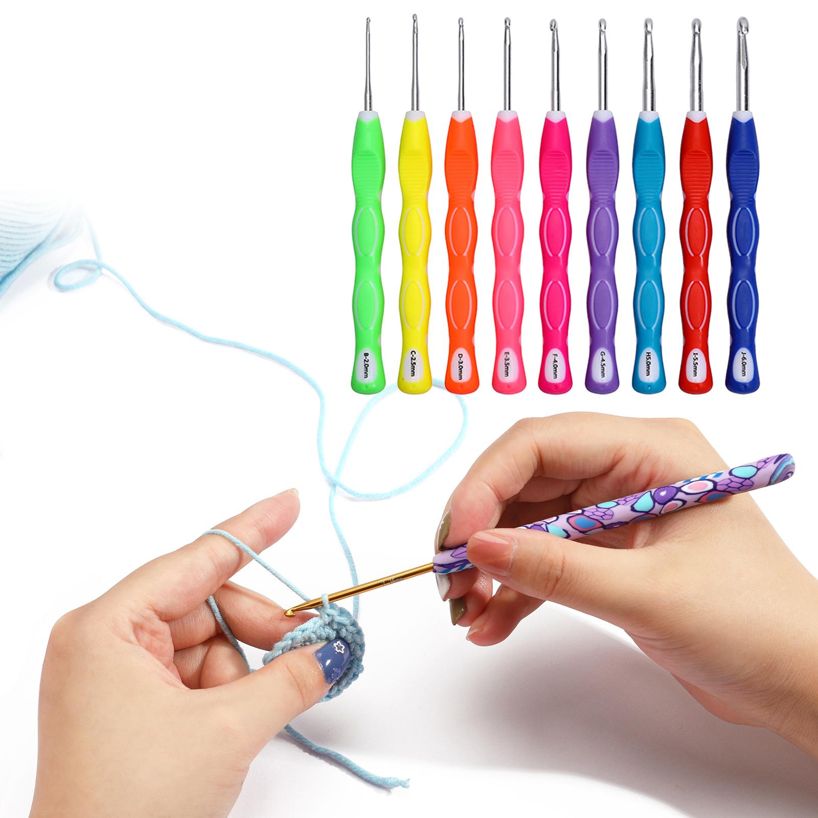 9pcs 2-6mm TPR Aluminum Crochet Hooks Set Big Size Soft Handle Crochet Needles Yarn Weave Knitting Needles Set for Yarn Craft