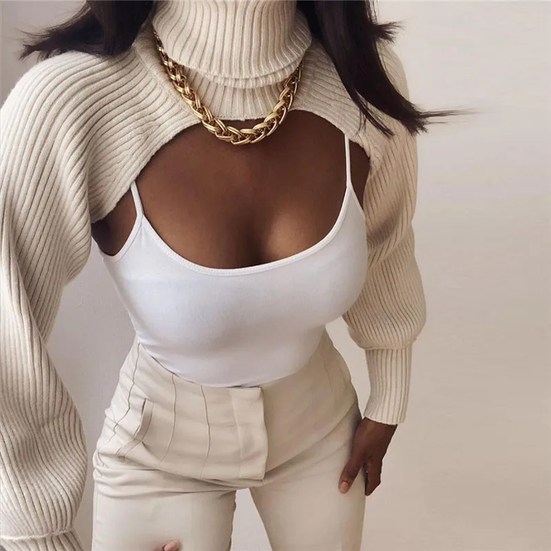 Ladies Fashion Y2K Sweaters Long Sleeve Turtleneck Cover Top Women Long Sleeve Backless Knitted Pullovers Solid Color Fall cropped sweater