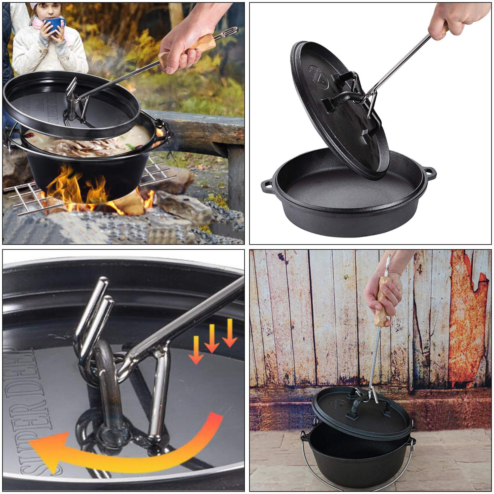 Camping Dutch Oven Lid Lifter Wooden Handle Dutch Ovens Accessories 14inch