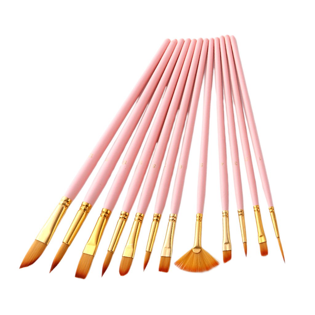 12x Wooden Brush Brushes Art Crafts Oil Acrylic Adults Drawing Painting Pens