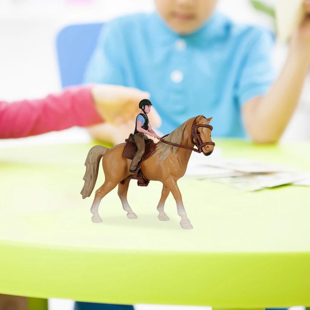 Realistic Plastic Animal Figure Miniature Horse with Male Rider Toy Figurine