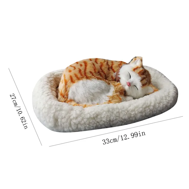 Juguete de gato durmiendo realista, muñeco de Animal relleno de gato que  respira con estera, juguetes de peluche para niños, adorno para el hogar