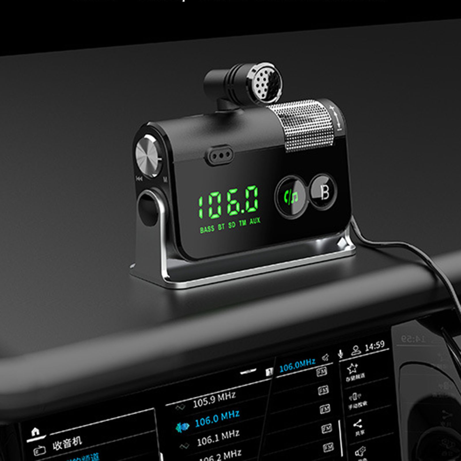 Bluetooth FM Transmitter Plug-in Microphone Wireless Car Kit for iOS Phones