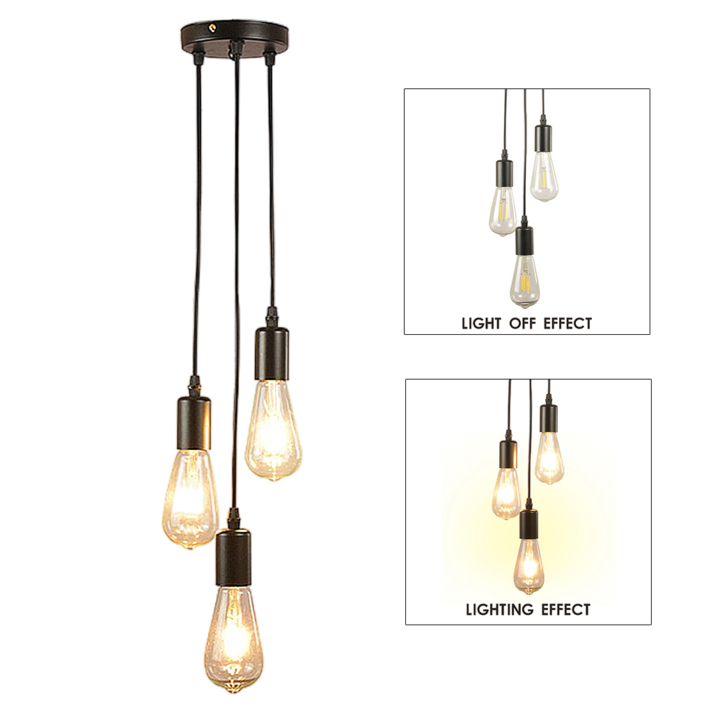 Ceiling Vintage Hanging Pendant Lamp Holder Industrial 3 Lighting Light Kit Bulb Holder Antique Retro E27 Fitting