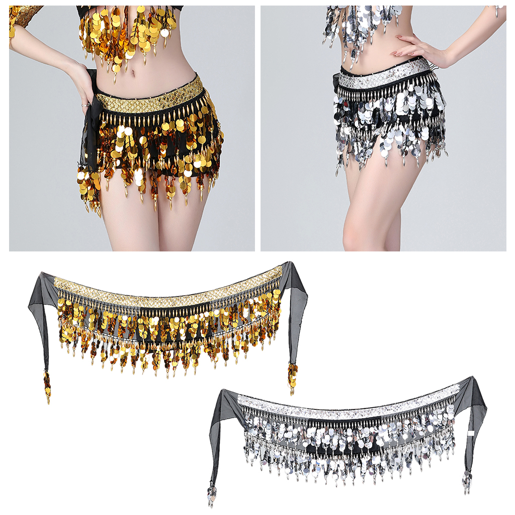 Belly Dance Belt Costumes Sequins Tassel,Belly Dance Hip Scarf for Women,Chiffon Hip Skirts Belts Indian Dance Waist Chain