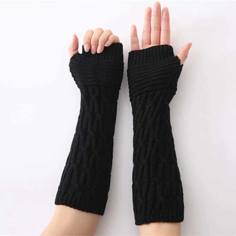Winter Women Arm Warmer Knitted Sleeve Long Knitted Fingerless Gloves Casual Warm Soft Female Mittens Gloves