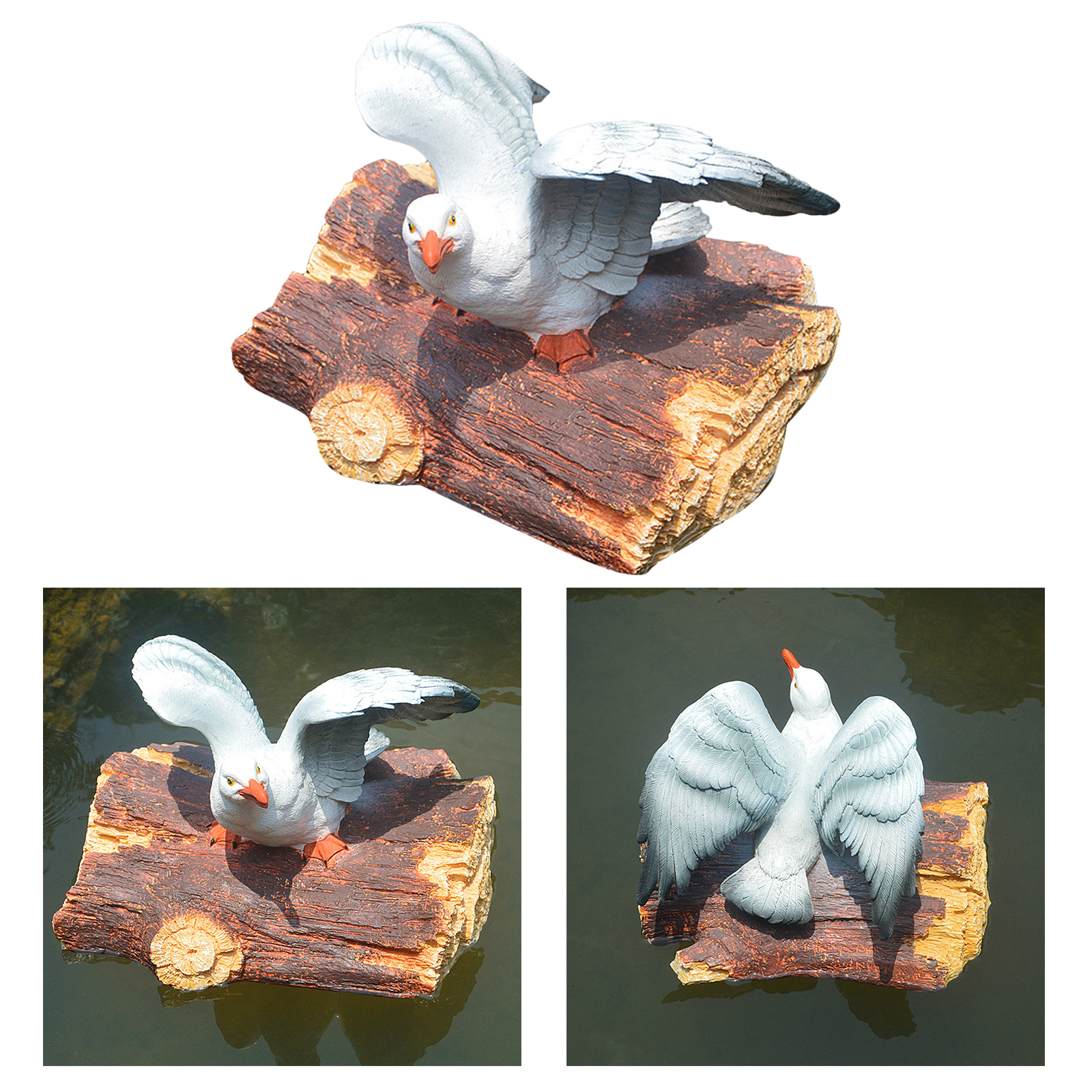Realistic Resin Floating Seagull Statue Outdoor Pond Cute Winged Seagull Sculpture Decoration Ornament