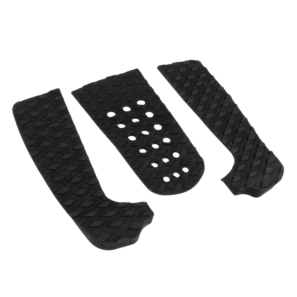 3pcs Traction Surfboard Tail Pad Deck Grip Mat Shortboard Skimboard Decor - Black