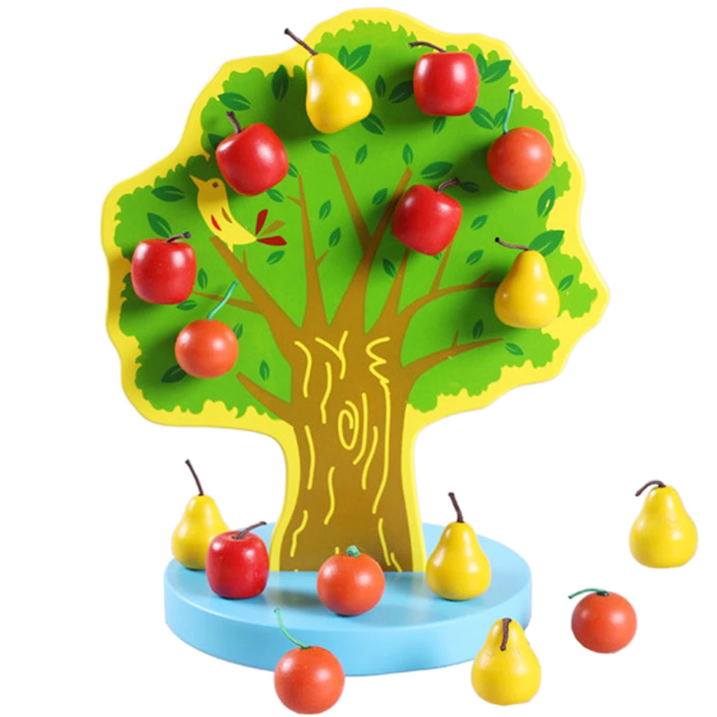 Kids Wooden Educational Toy - Magnetic Fruit Tree with 16pcs Apples Counting Game