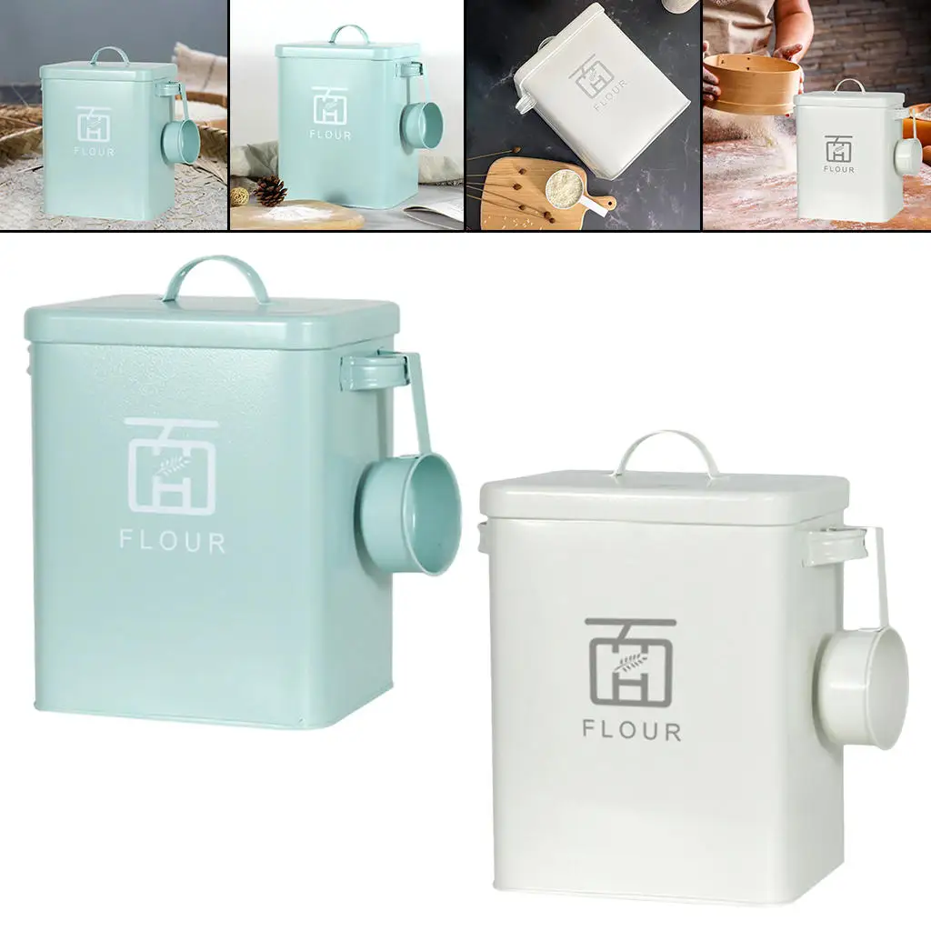 Metal Laundry Detergent Canister with Scoop,6L Washing Powder Storage Box for Home Farmhouse Laundry Room Decor 18x15x23cm