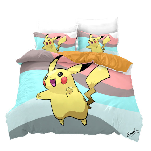 Pokemon Pikachu Sheet Anime Cartoon Printing Bedding Children's Bedroom Bed  Cover 3pcs/2pcs - AliExpress