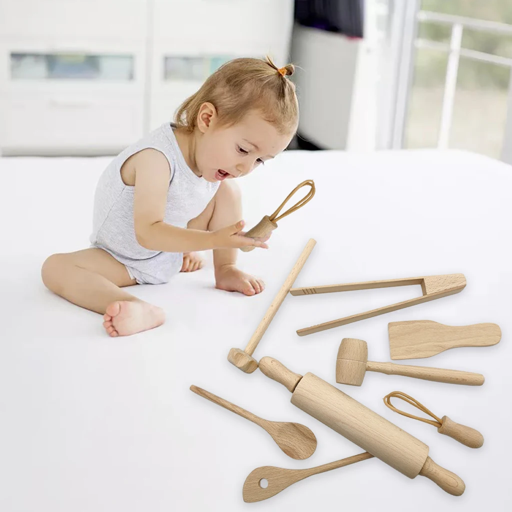 Kitchen Utensils Toy Pretend Playset Spoon 8pcs Toddler Cookware Accessories