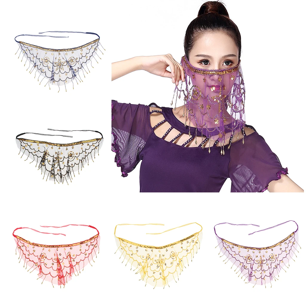Sequins Face Veil Water-drop Type Belly Dance Costumes Accessories 5 Colors