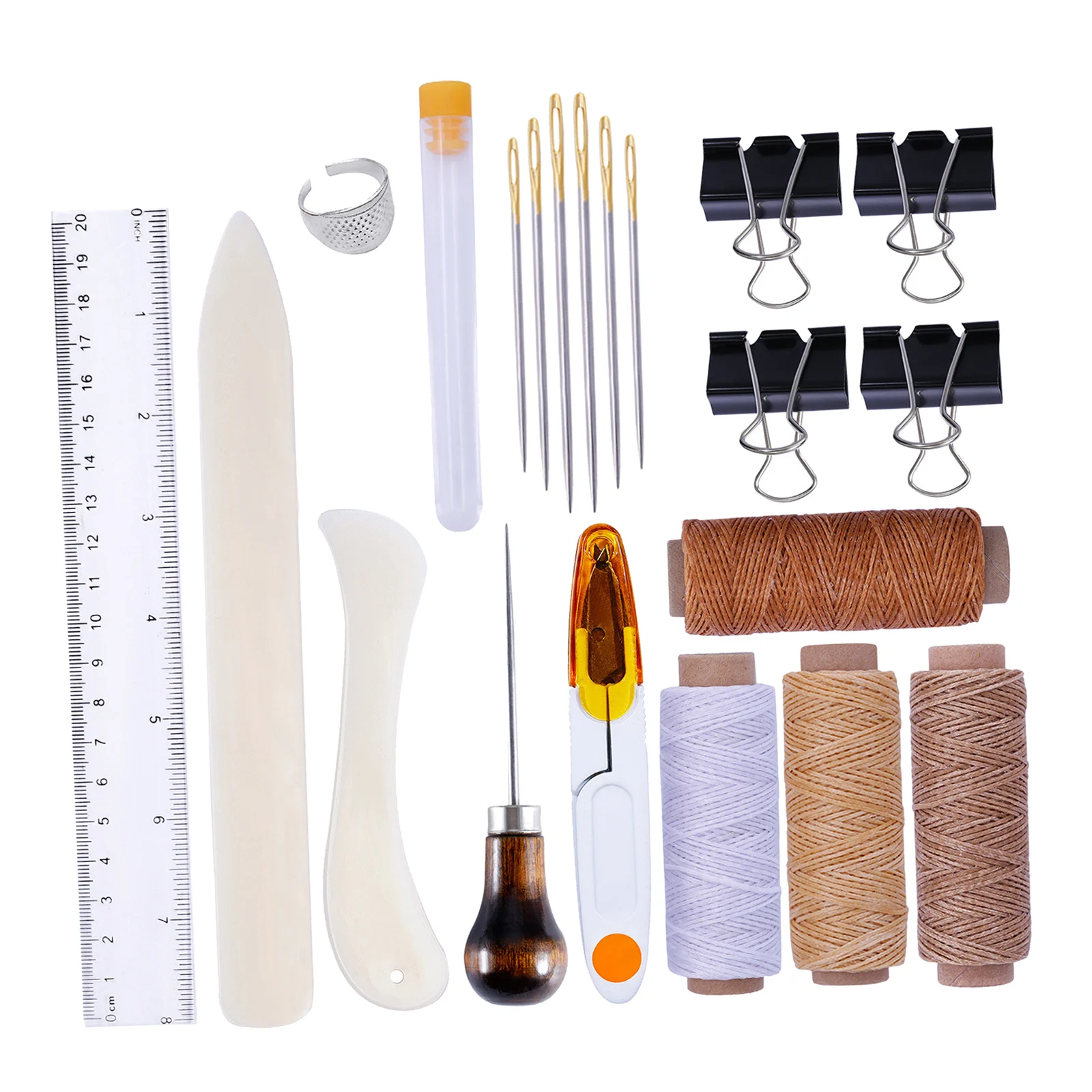 Leather Crafting Tools, Leather Craft Needles, Waxed Threads, Ruler, Awl, Thimble Set Hand Stitching Tool