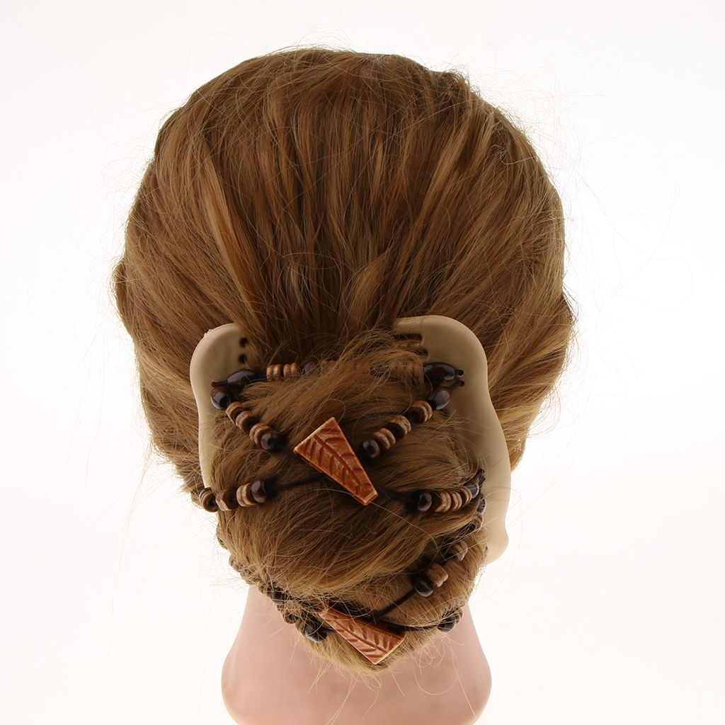 Ladies Elastic Easy Magic Wood Beads Double Hair Combs Clip Party Prom Hair Accessories