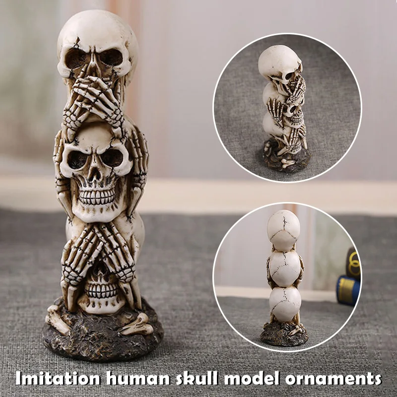 Garneck Resin Skull Ornament Mini Human Skull Model Horror Novelty Toy for Halloween Party Props Desktop Craft Decor 