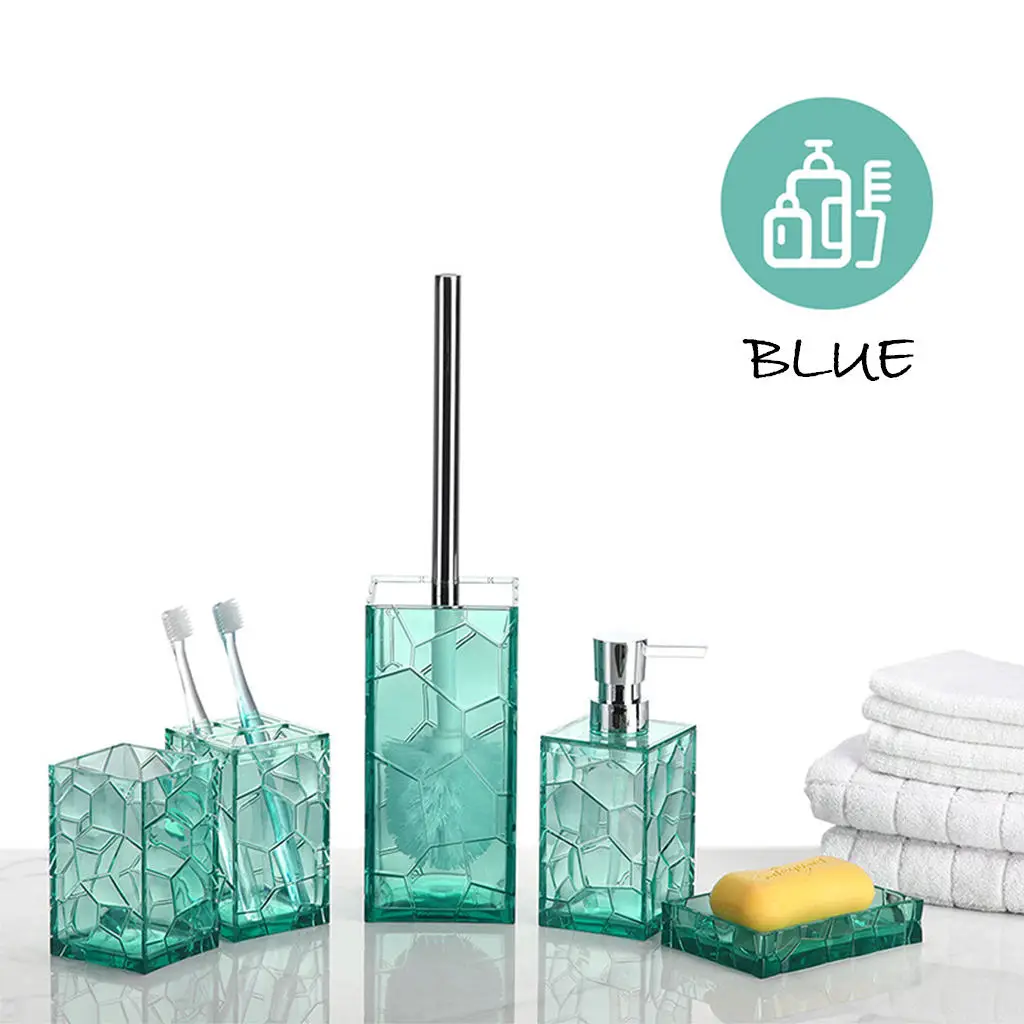 Bathroom Accessories Set 5-Pieces Bathroom Gift Set, Includes Soap Dispenser, Toothbrush Holder, Trash Can ,Tumbler & Soap Dish