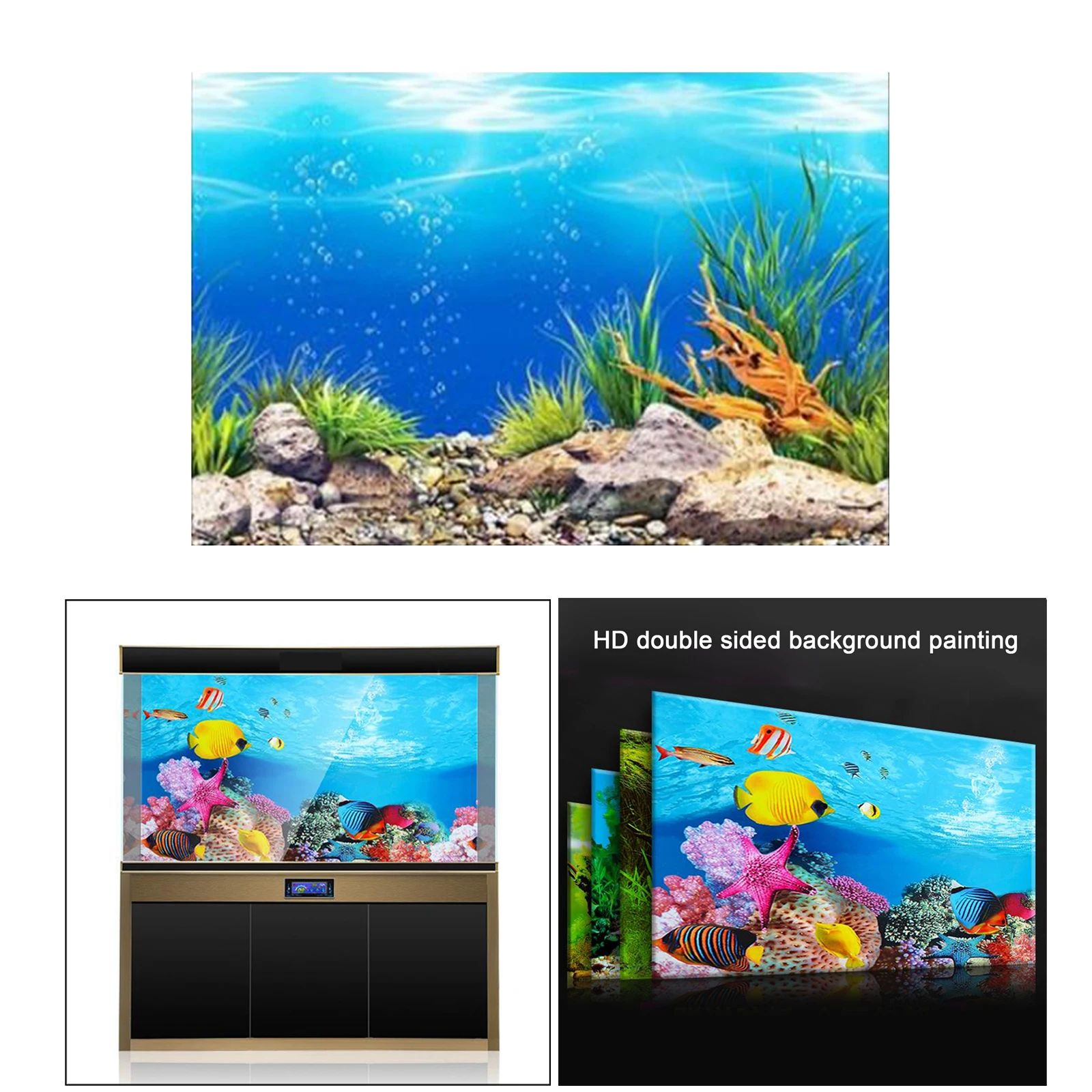 HEEPDD Aquarium Poster Underwater Marine Coral Fish Tank Background Poster Thicken PVC Adhesive Static Cling Backdrop Decorative Paper 