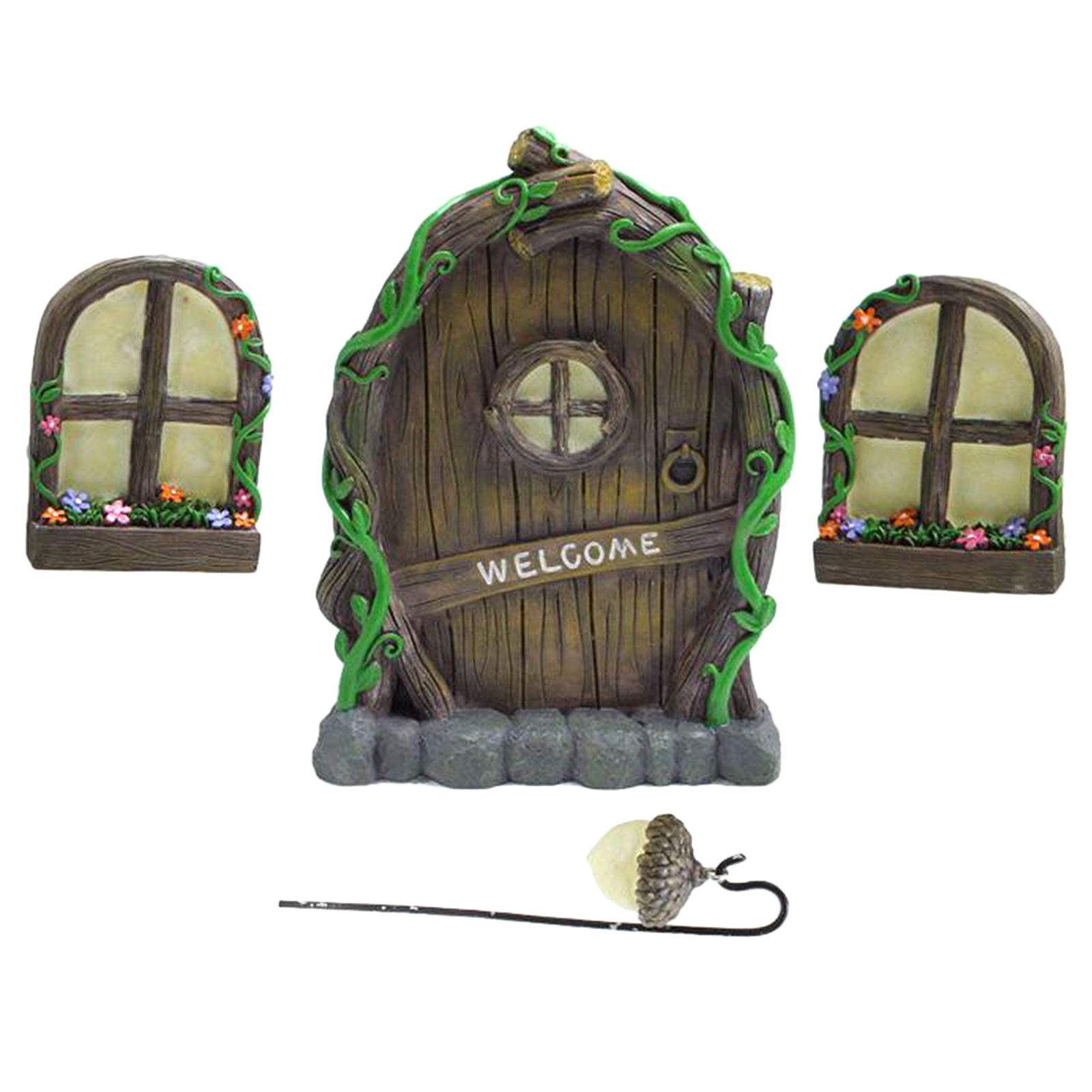 Miniature Fairy Elf Home Door and Windows, Cute Tree Decor Art Decorations, Window Can Glow in the Dark
