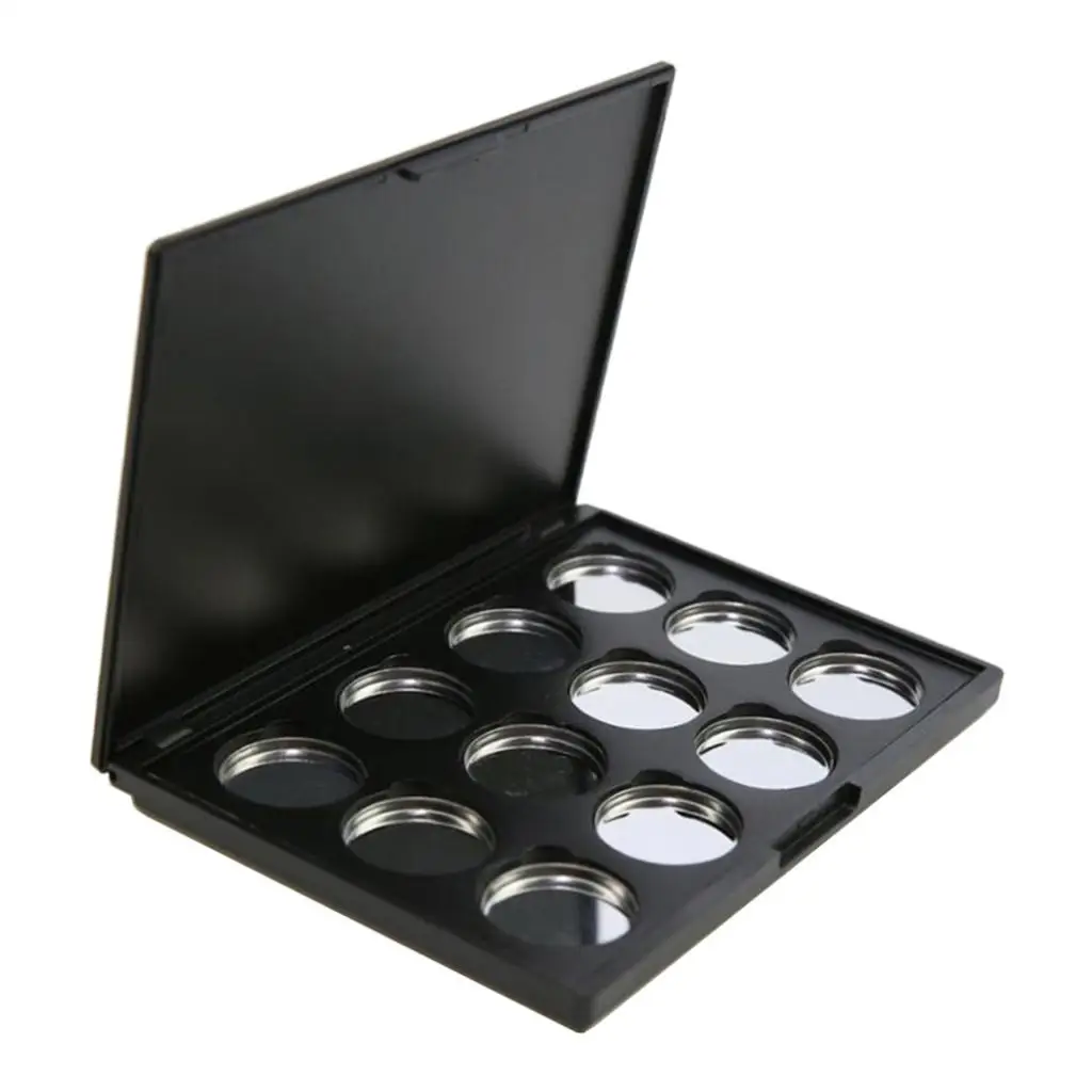 Empty Magnetic Palette for Eye Shadow Eye Makeup Loose Powders Storage, With 12 Pieces Inside Aluminum Pans, Black