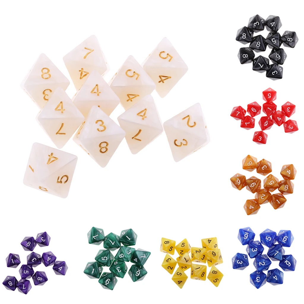 10 Pcs 8 Sided Dice Set Colored Acrylic for  Dice MTG DND RPG Dice Table Games or Education Supplies