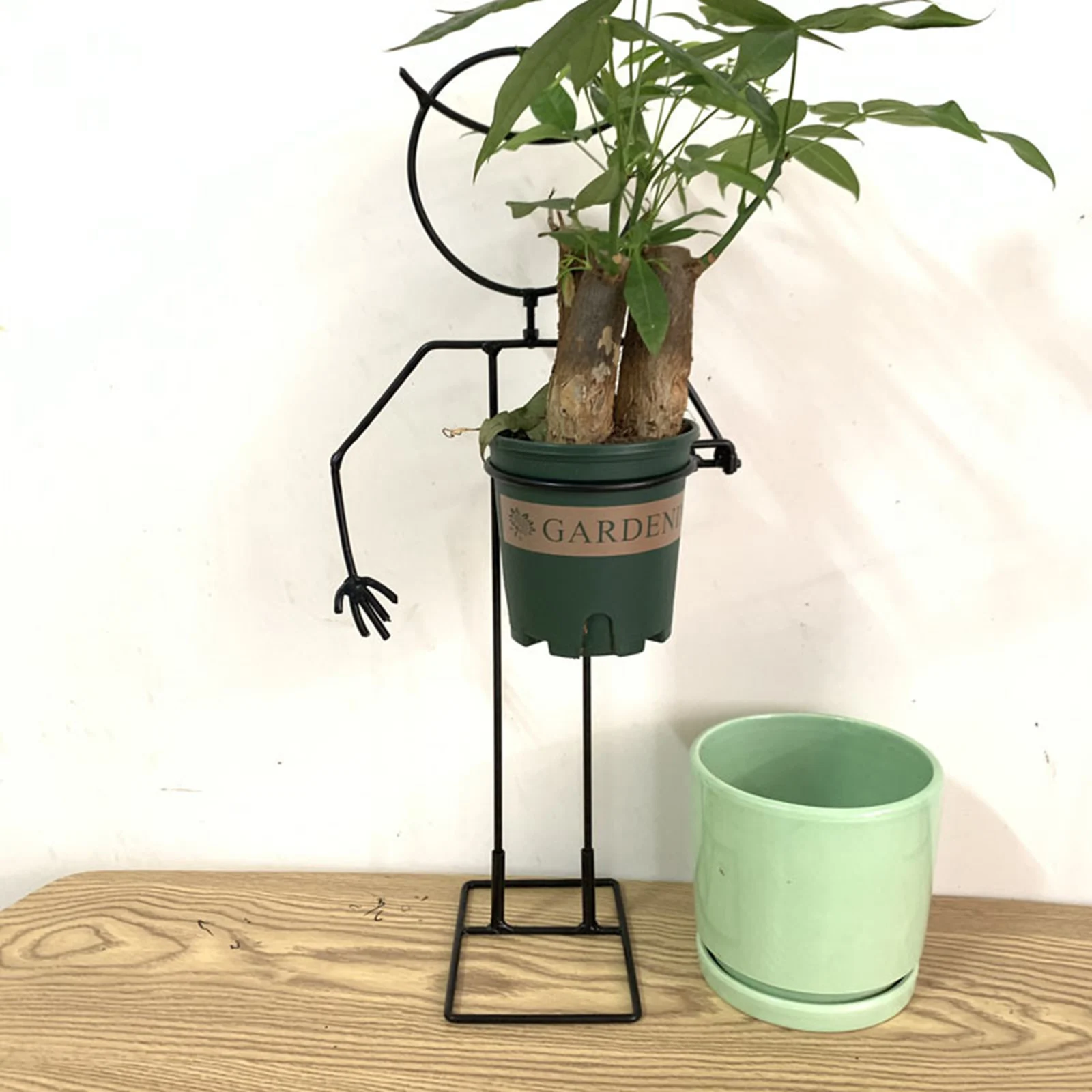 Human Shape Iron Plant Rack Home Decorative Flower Pot Holder Planter