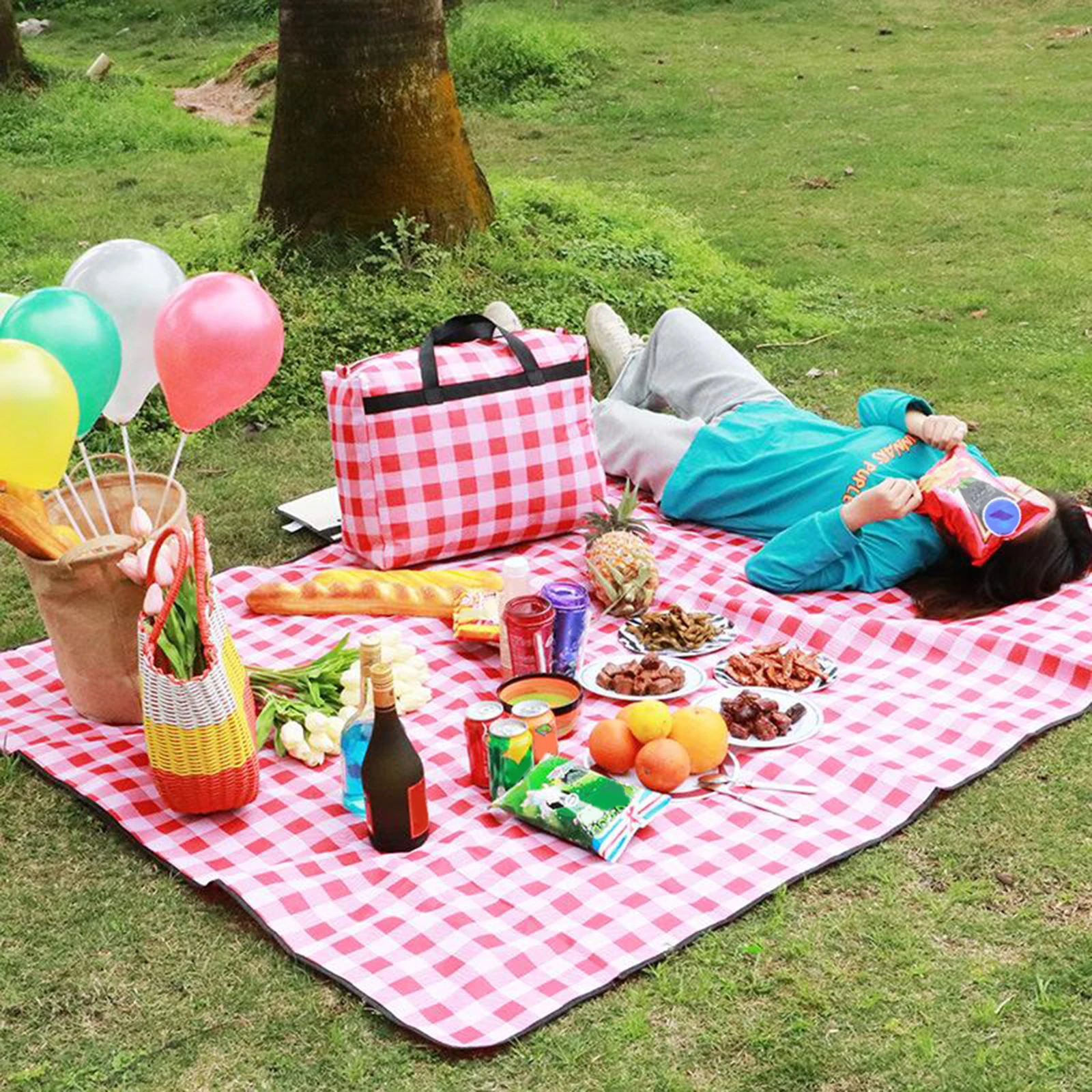 Picnic Blanket Damp-Proof Rug Outdoors Park Beach Mat Tote Travel Large PAD
