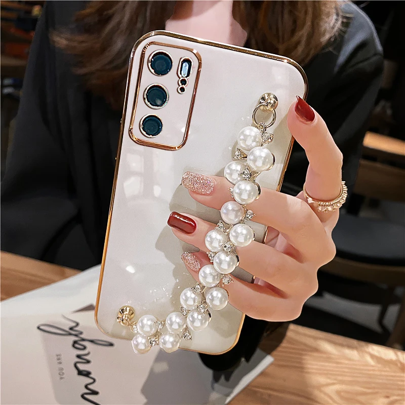 silicone cover with s pen Diamond Pearl Bracelet Chain Painting Silicone Case for Samsung Galaxy A12 A22 A32 A42 A52 A72 A82 A52S A13 A53 M32 4G 5G Cover samsung flip phone cute