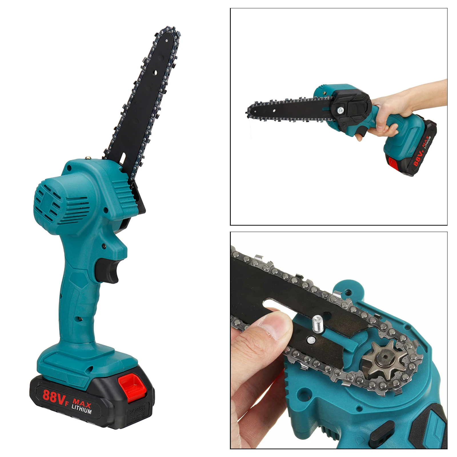 Electric Chain Saw Mini Cordless 88V 1200W Chain Handy Saw with Battery Woodworking for Garden Bush Tree