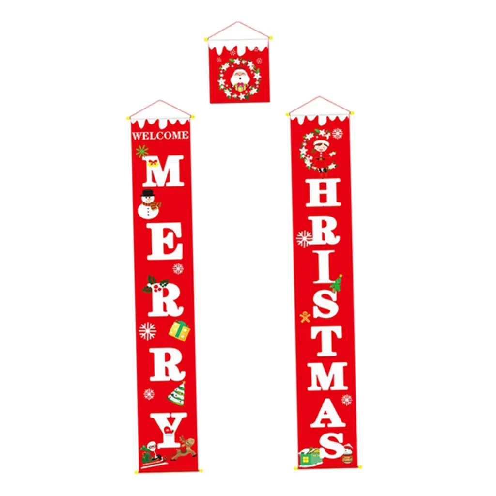  Merry Christmas Porch Banner Door Hanging Banner With 3 Self-adhesive Hooks