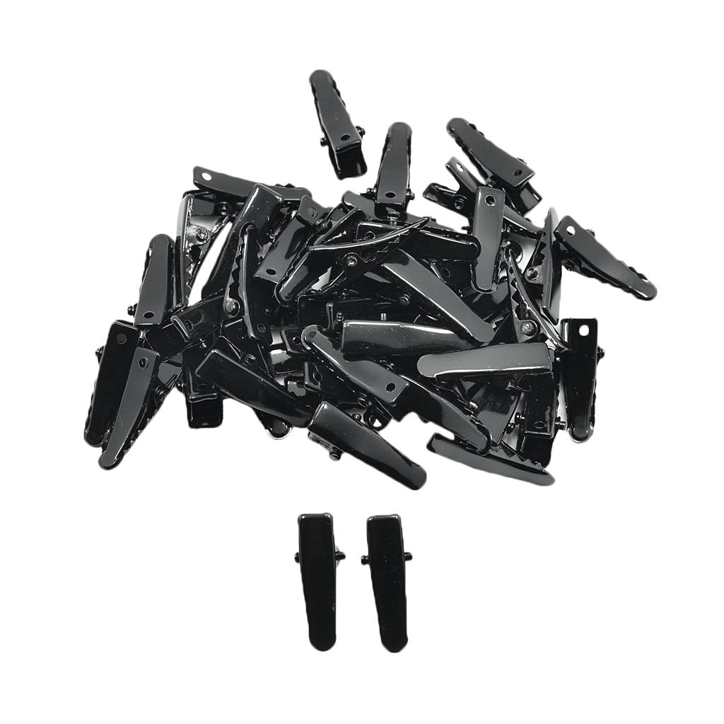 50x Black Metal Single Prong Alligator Hair Clip Blank Hair Accessories 24mm
