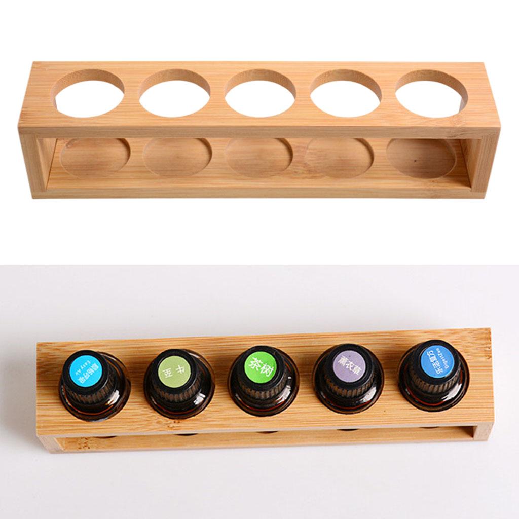 Rustic Wood Essential Oils Storage Rack Holder Stand Organizer Tray Container Case 6 Slots Durable Bedroom Multifunction Girls