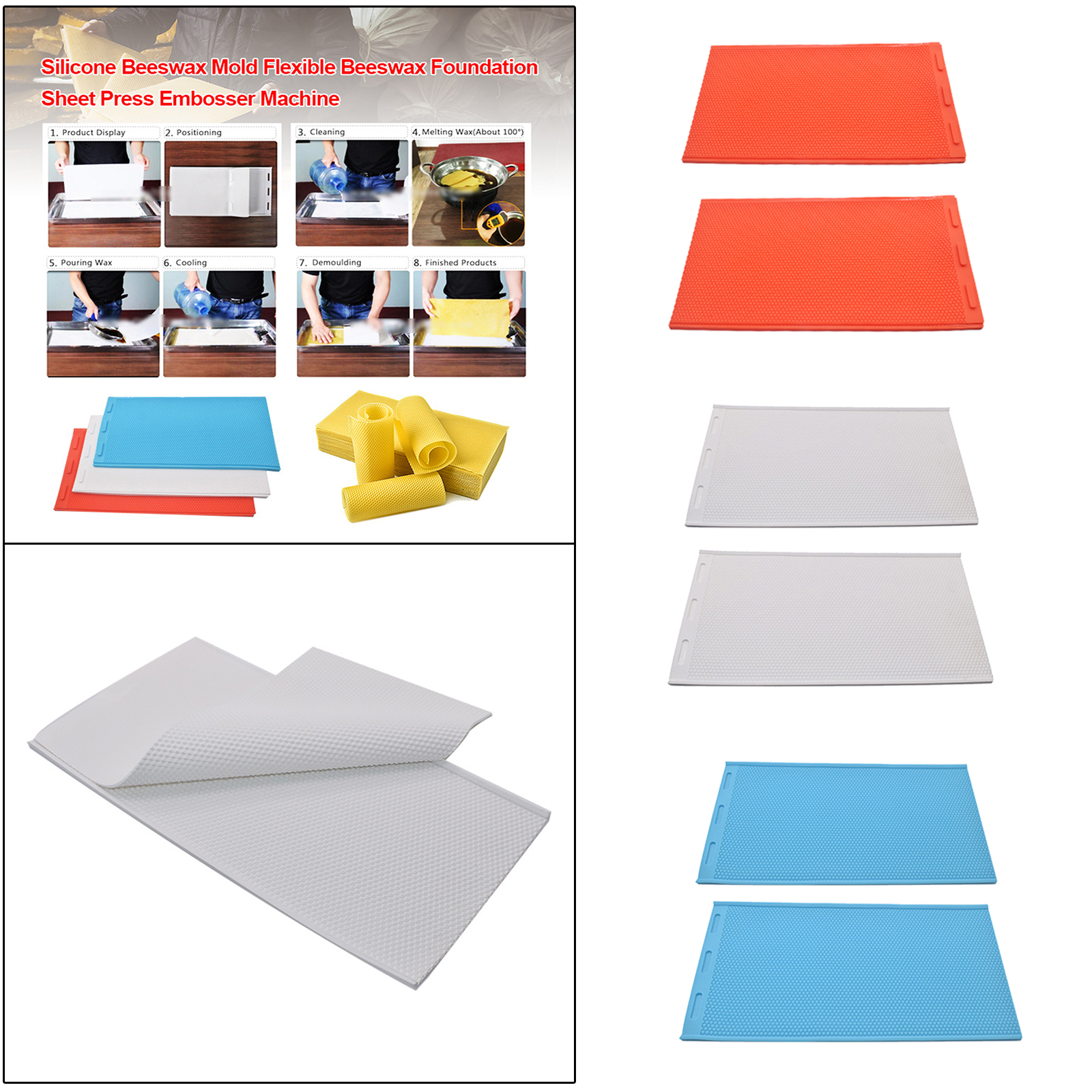 Set of 2 Beeswax Foundation Rubber Honeycomb Supplies Flexible Convenient Wax Coated for Beekeepers Beehives 34x23cm