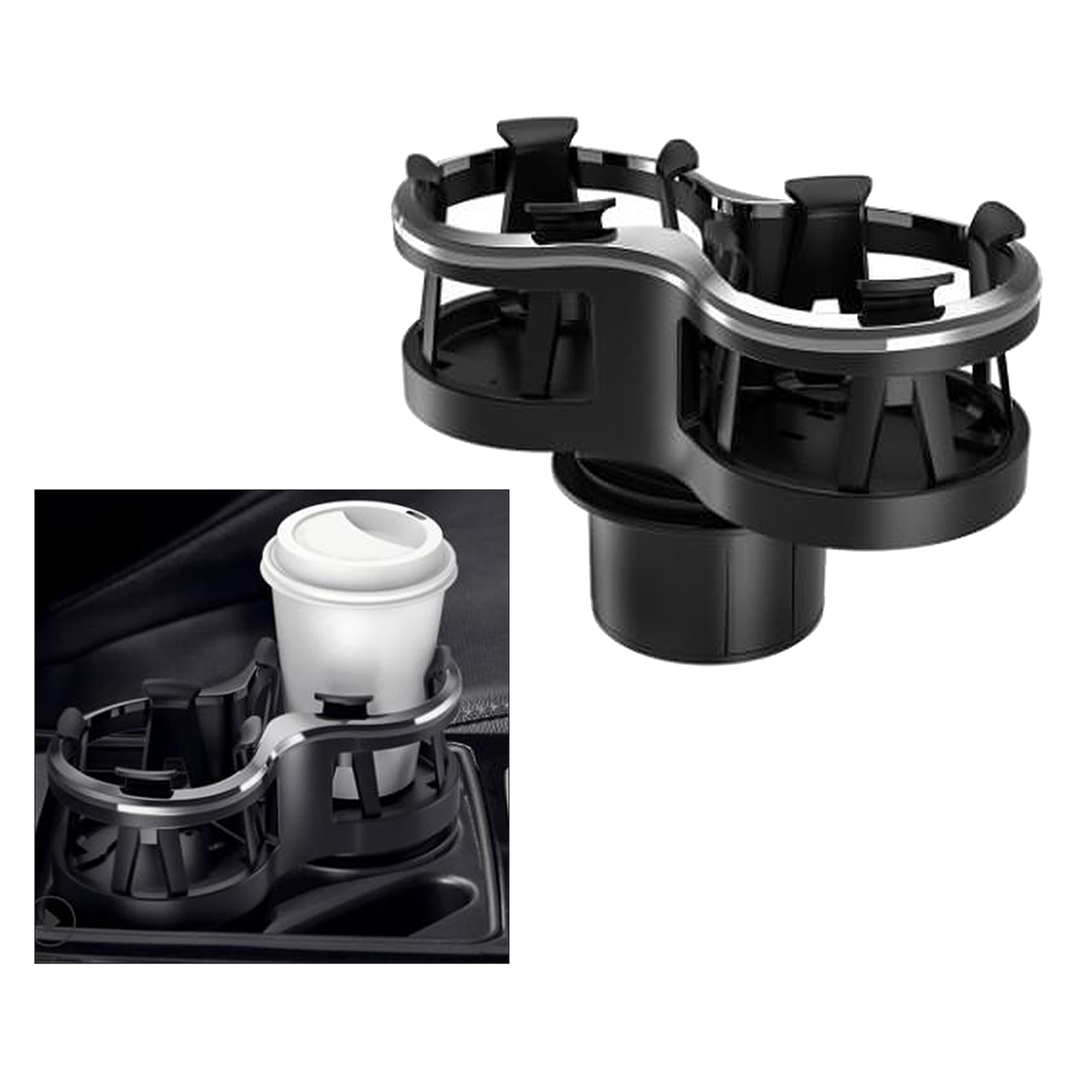 Double Holes Car Cup Holder 2 in 1 Mug Drink Holder Adjustable Base and Bracket Design Fit for Water Bottles Cups Ashtray
