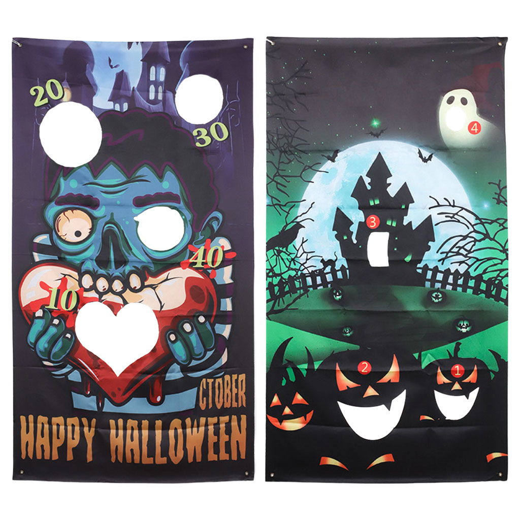 Funny Toss Game Banner with 3 Bean Bags and Rope for Kid Adult Indoor Outdoor Halloween Birthday Party Supplies