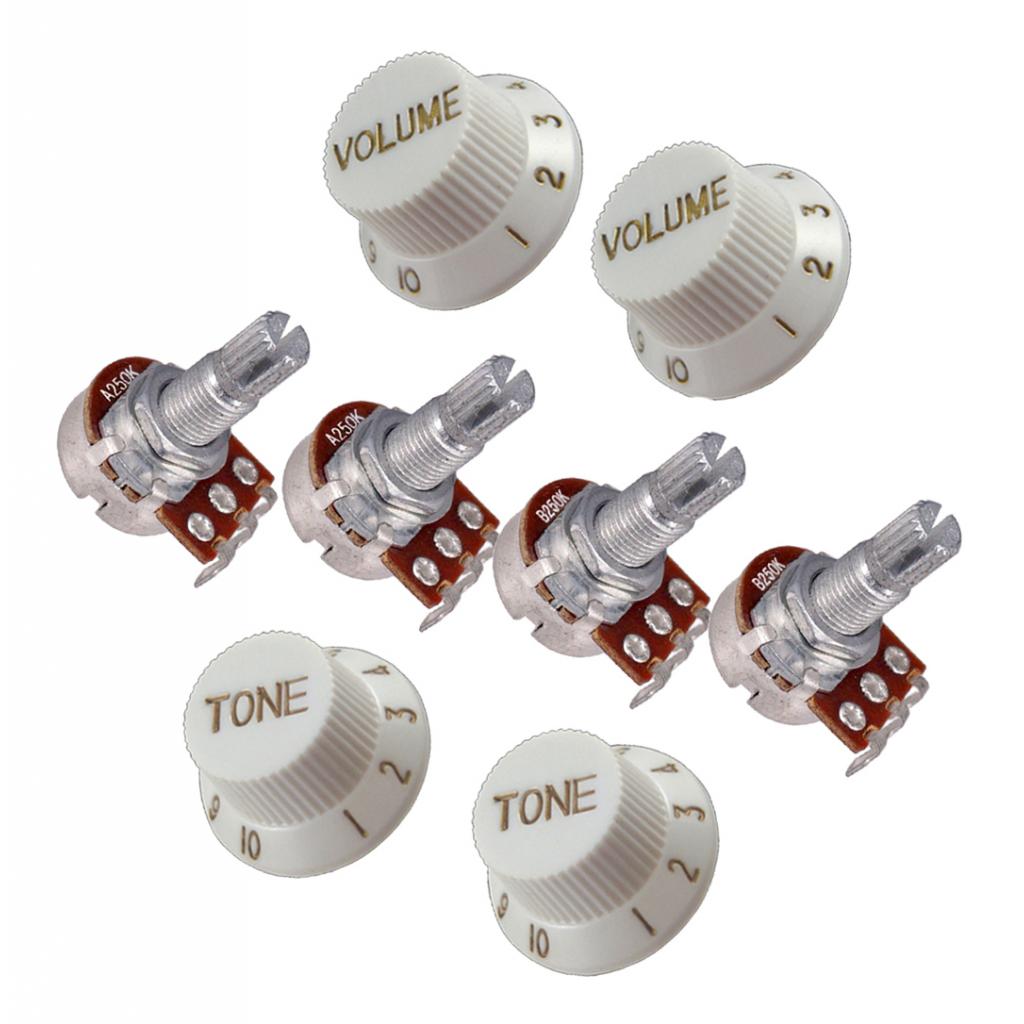 4 Pcs Guitar Potentiometer Audio Pots A250K B250K 18mm Replacement & 4 Pcs Guitar Volume Tone Control Knobs White