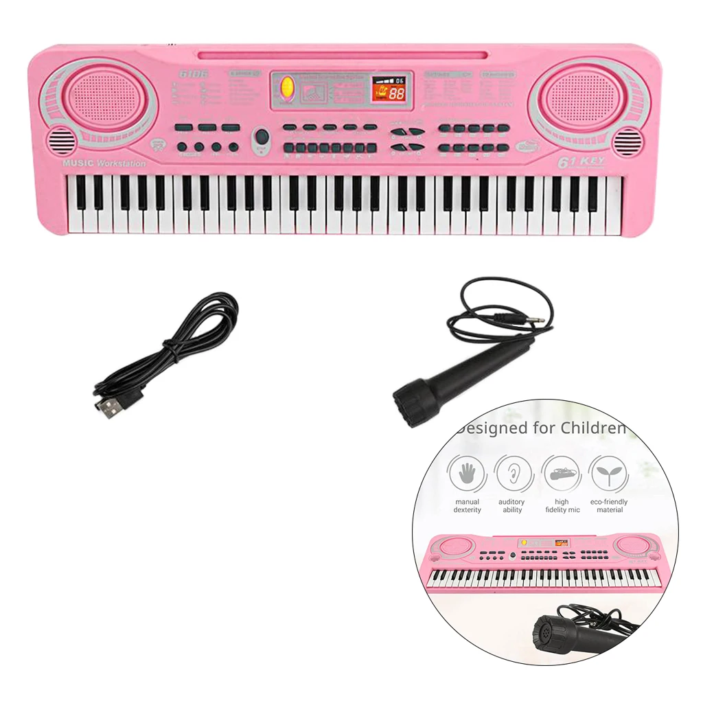 Electronic Organ 61 Keys Keyboard Piano Instrument Kids Toy w/ Mic USB / Battery Powered for Children