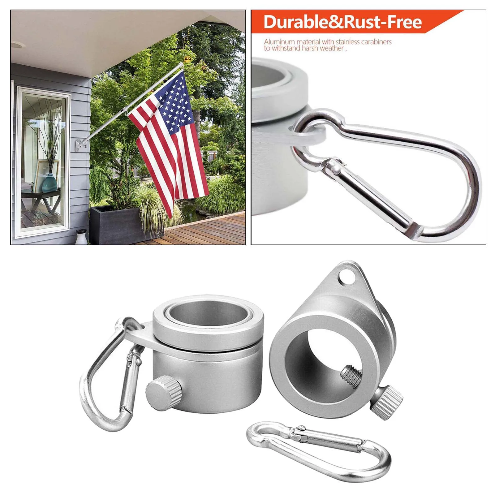 2/Set Flag Pole Rings Clip for 1 inch Dia. Mounting Ring Rotating Anti Wrap