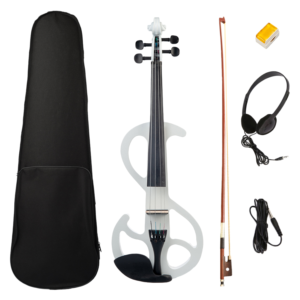 4/4 Full Size Electric/Silent Violin Set Professional Bowed Stringed Instrument (White)