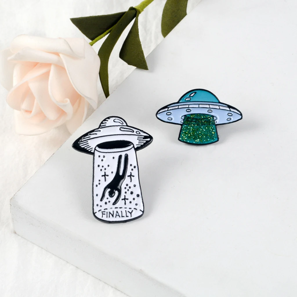 2pcs Cartoon Enamel Lapel Pin Brooch Lot Cute UFO Alien Jewelry Badge