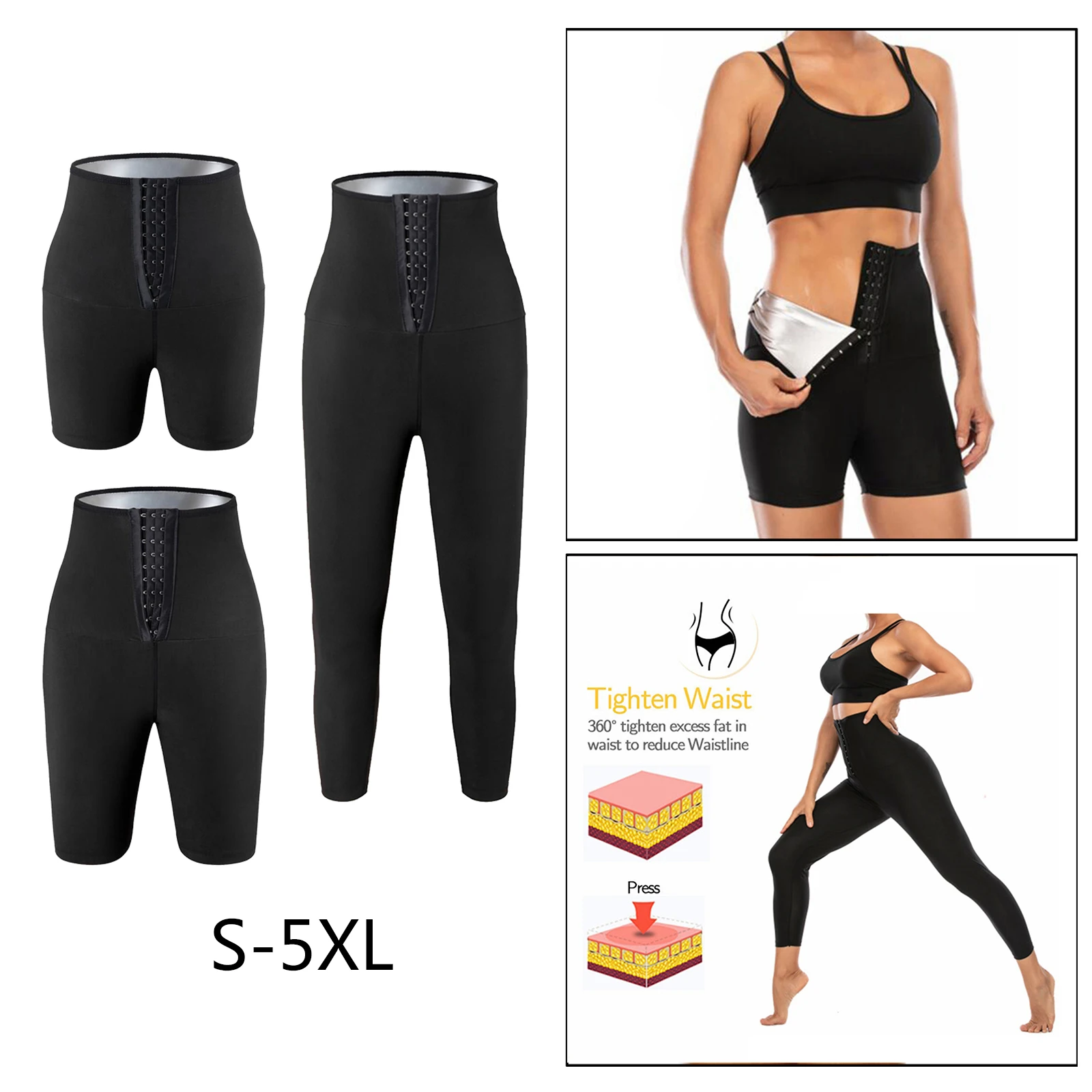 UK Women Slimming Sweat Pants Leggings Sauna Fitness Workout Body Shaper Shorts 